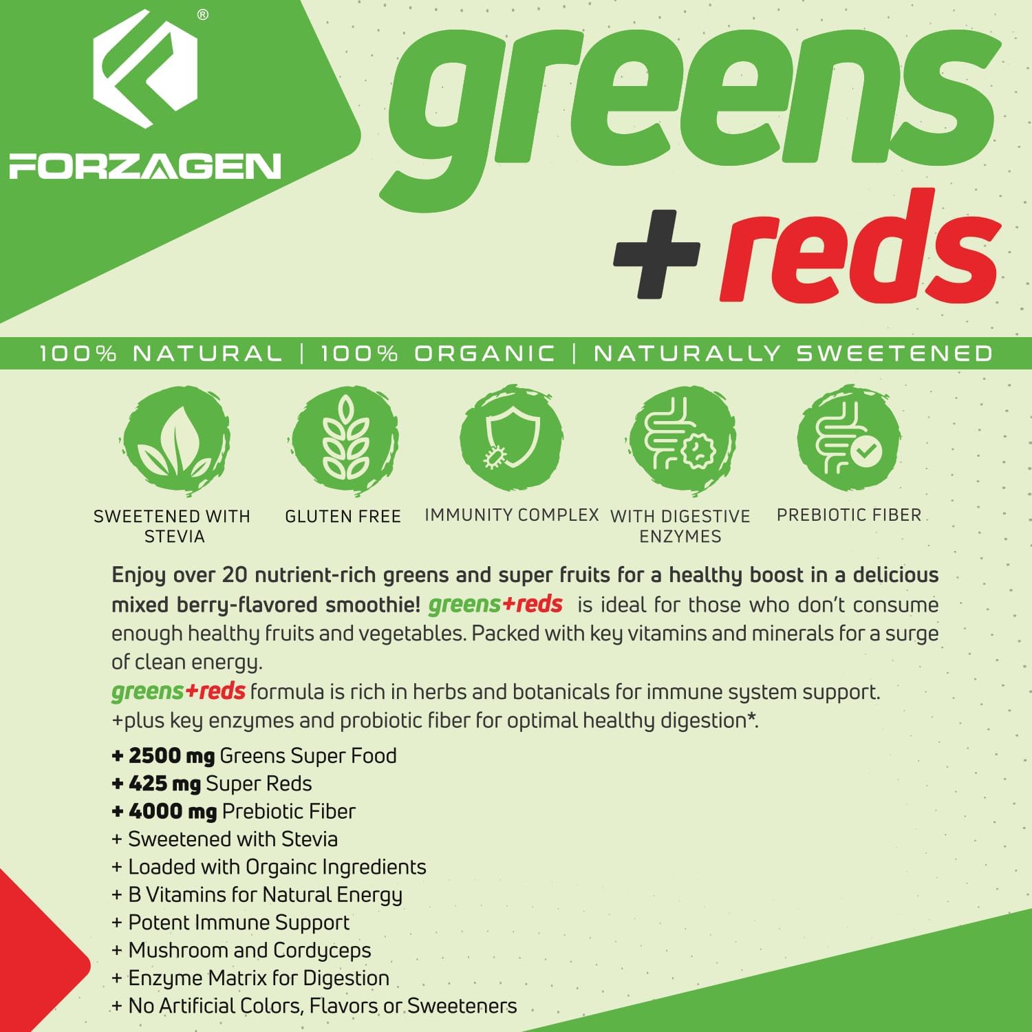Forzagen Vegan Greens & Reds Superfood Powder - Polvo de Superalimentos Verdes y Rojos Orgánicos
