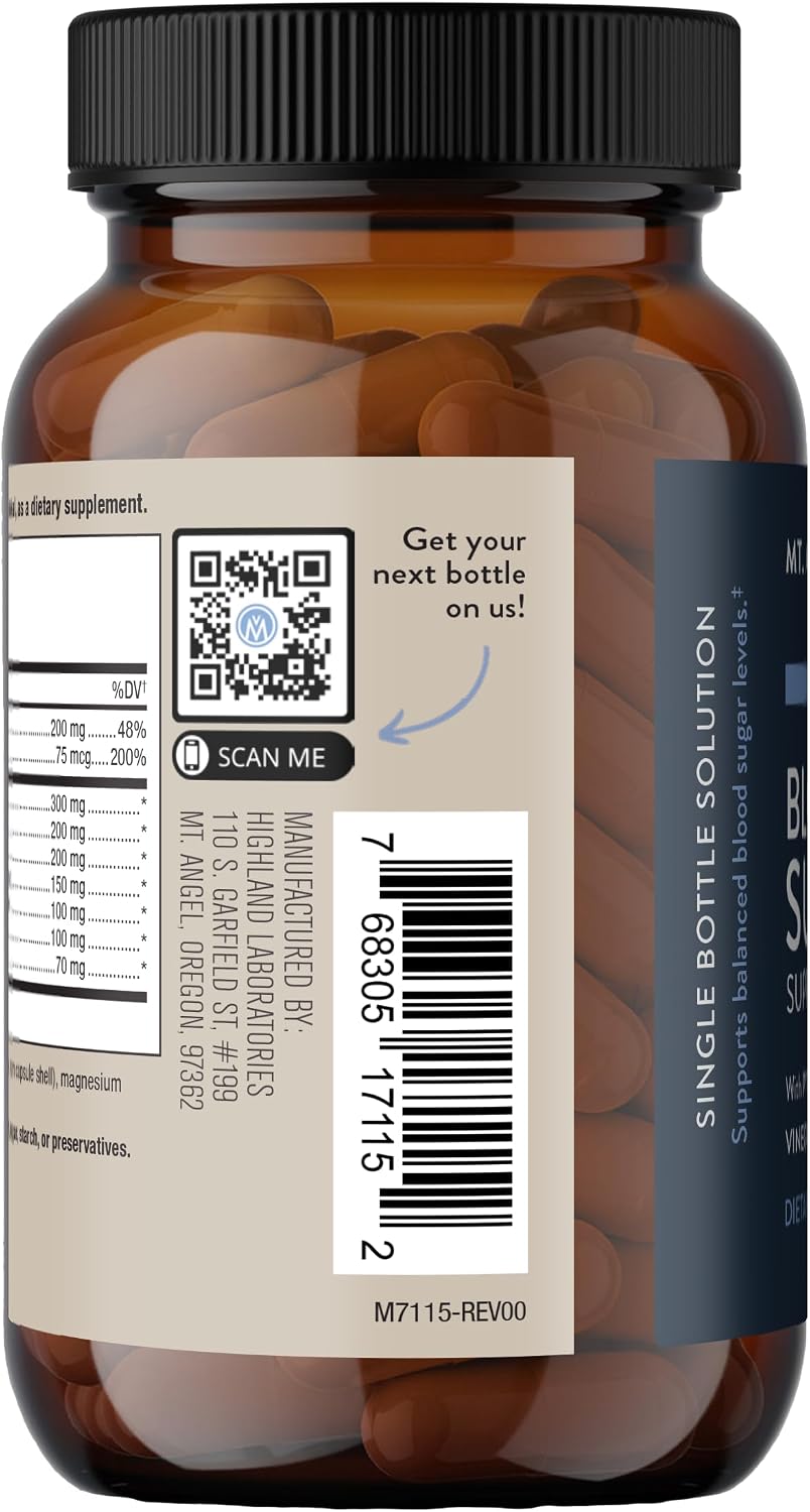Mt. Angel Vitamins Blood Sugar Support - Suplemento con Berberina, Canela y Vinagre de Manzana - 60 Cápsulas