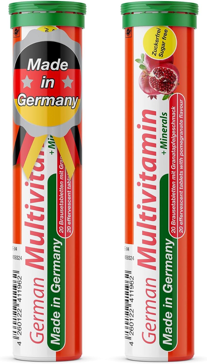 T&D Multivitamínico + Minerales Alemán - 40 Comprimidos Efervescentes Veganos - Sabor Granada
