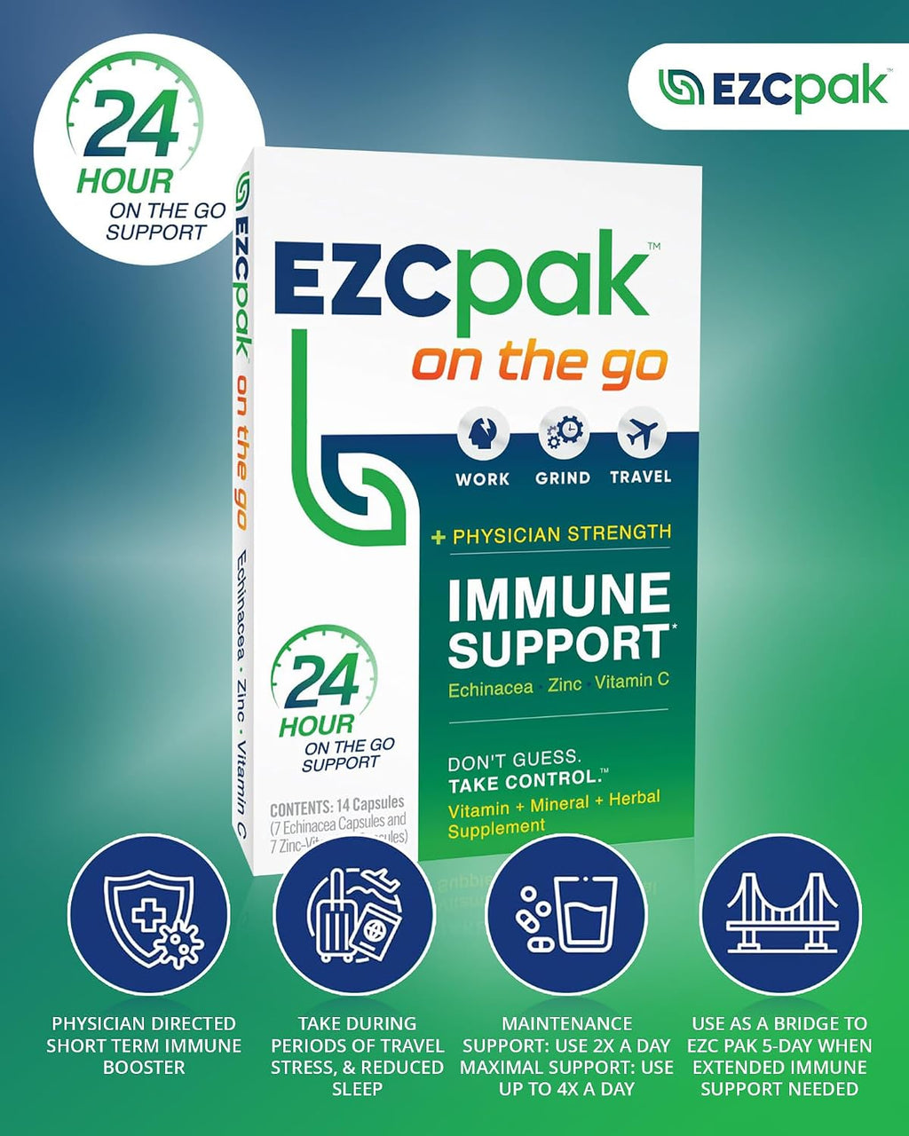 EZC Pak On The Go - Equinácea, Vitamina C y Zinc para las Defensas
