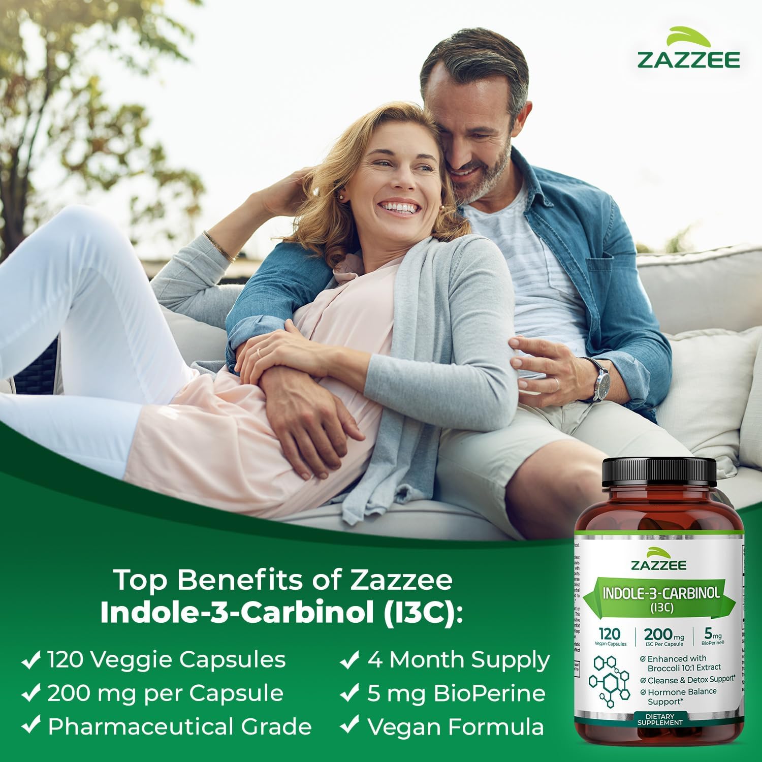 Zazzee Indol-3-Carbinol (I3C) – 200 mg por cápsula, 120 cápsulas veganas con BioPerine