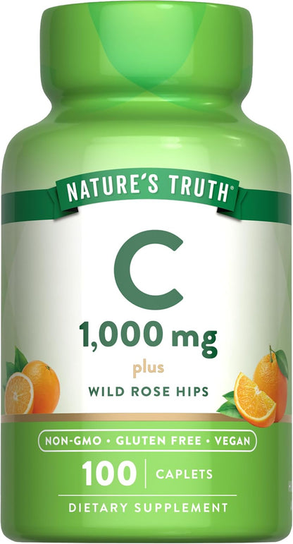 Nature's Truth Vitamina C 1000 mg con Rosa Mosqueta | 110 Caplets | Vegano, No-GMO y Sin Gluten – Image 1