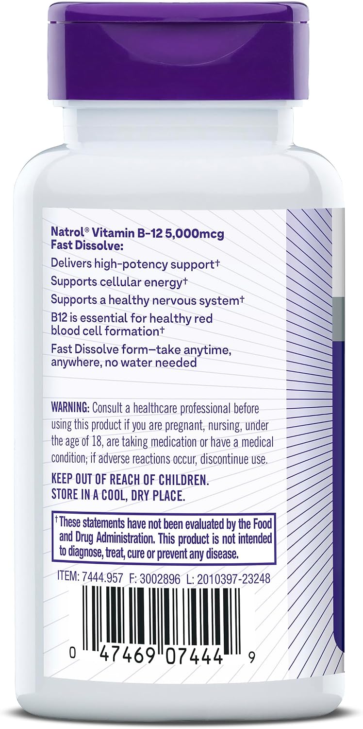Natrol B12 5000 mcg Comprimidos de Disolución Rápida - 200 unidades