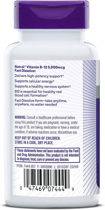 Natrol B12 5000 mcg Comprimidos de – Personas mayores de 50 años, debido a una disminución en la producción de – Image 7