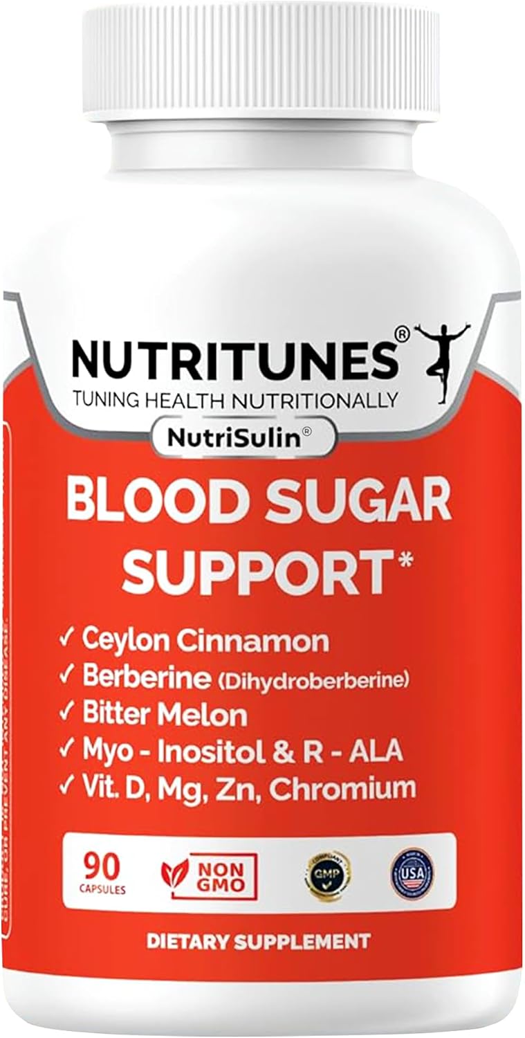 NutriSulin – Complemento de Canela de Ceilán y Berberina (Dihidroberberina) con Complejo de Azúcar en Sangre: Myo-Inositol, Melón Amargo, R-ALA, Vitamina D, Cromo, Magnesio y Zinc – 90 Cápsulas