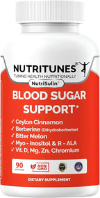 NutriSulin – Complemento de Canela de Ceilán y Berberina (Dihidroberberina) con Complejo de Azúcar en Sangre: Myo-Inositol, Melón Amargo, R-ALA, Vitamina D, Cromo, Magnesio y Zinc – 90 Cápsulas