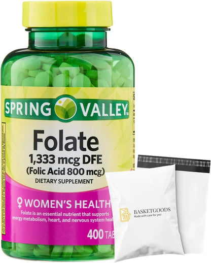 Spring Valley Folate Dietary Supplement, – El ácido fólico contribuye al crecimiento de los tejidos maternos – Image 1