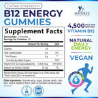 B12 Energy Gummies - 4500 mcg de Vitamina B12 por Dosis - Gominolas para Energía y Sistema Inmunológico - Sabor Natural a Bayas - 60 Gominolas