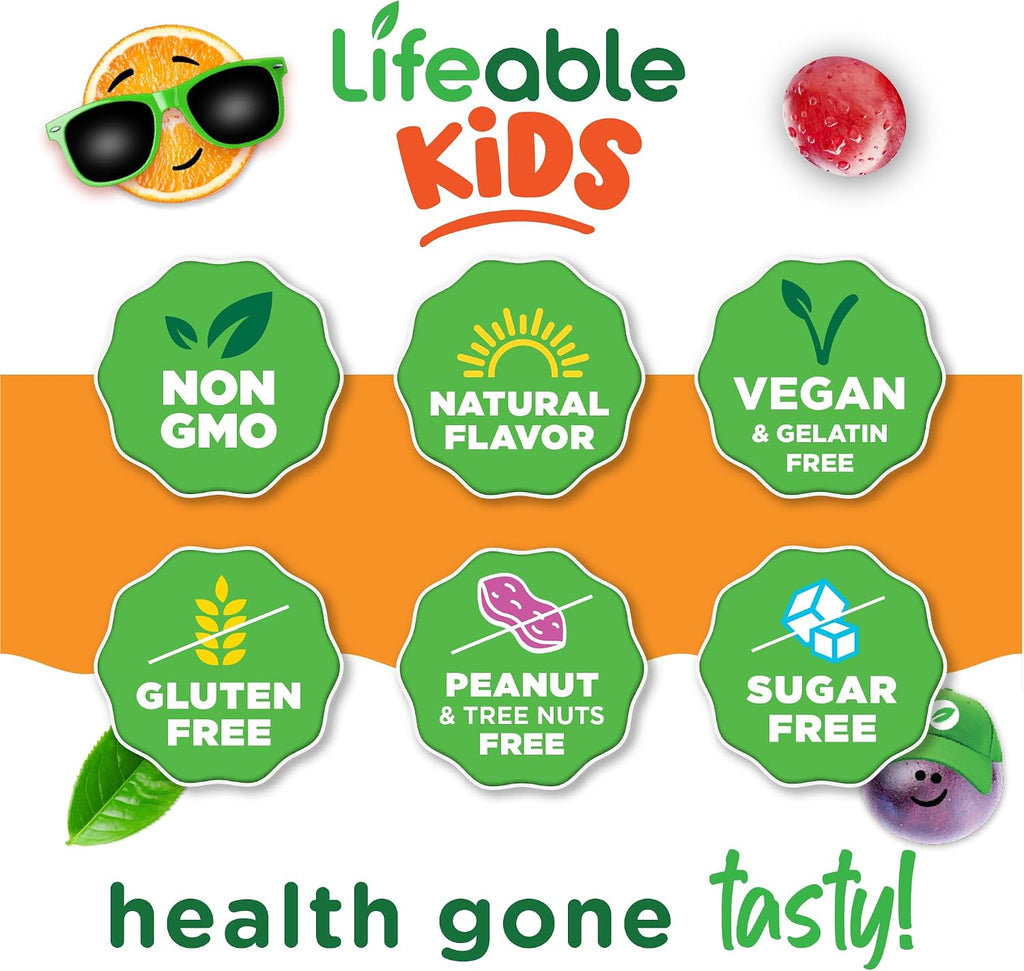 Lifeable Vitamina C para Niños Sin Azúcar – 250 mg – Gominolas Sabor Naranja – 90 Unidades