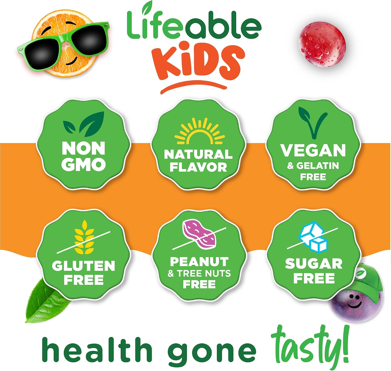 Lifeable Vitamina C para Niños Sin Azúcar – 250 mg – Gominolas Sabor Naranja – 90 Unidades