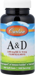 Carlson Labs Vitamin A & D, 10,000/400 IU, 300 Soft Gels