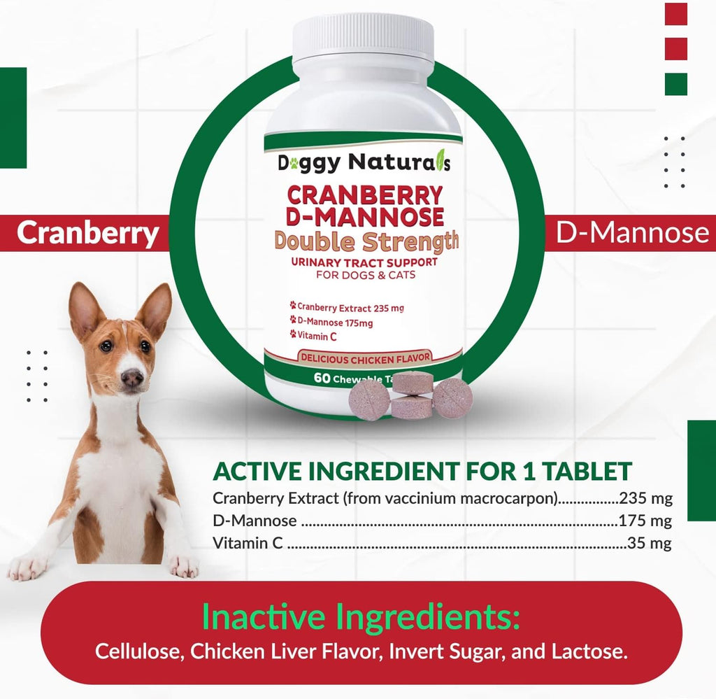 Cranberry D-Mannose para Perros y Gatos - Apoyo Urinario - Tabletas Doble Concentración (60 unidades)