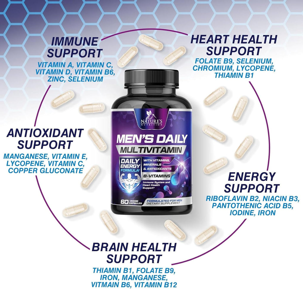 Multivitamínico para Hombres - Complejo Diario con Vitaminas A, C, D, E, B12, Zinc y Hierro - 60 Cápsulas