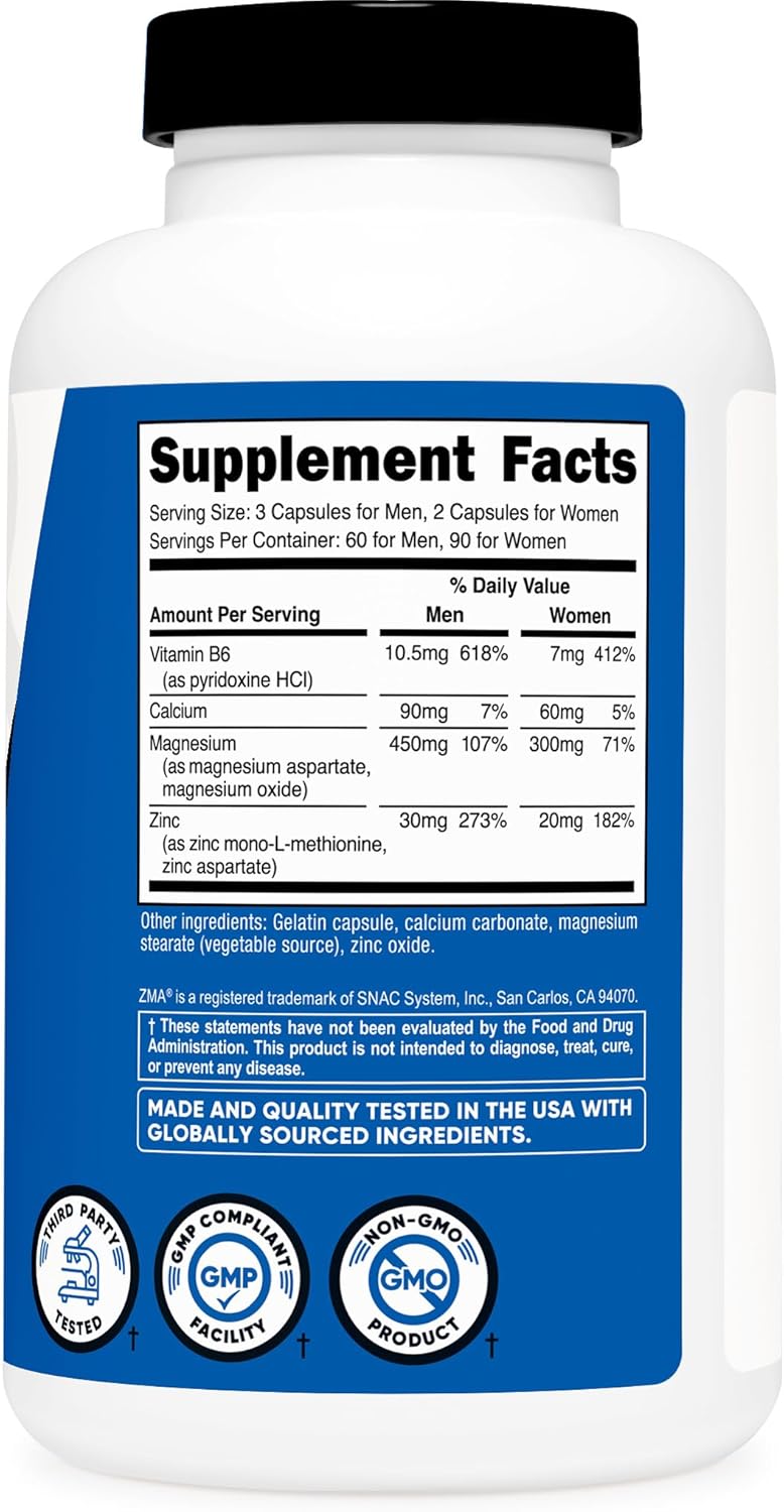 Nutricost ZMA 180 Capsules - Gluten-Free and Non-GMO ZMA Supplement