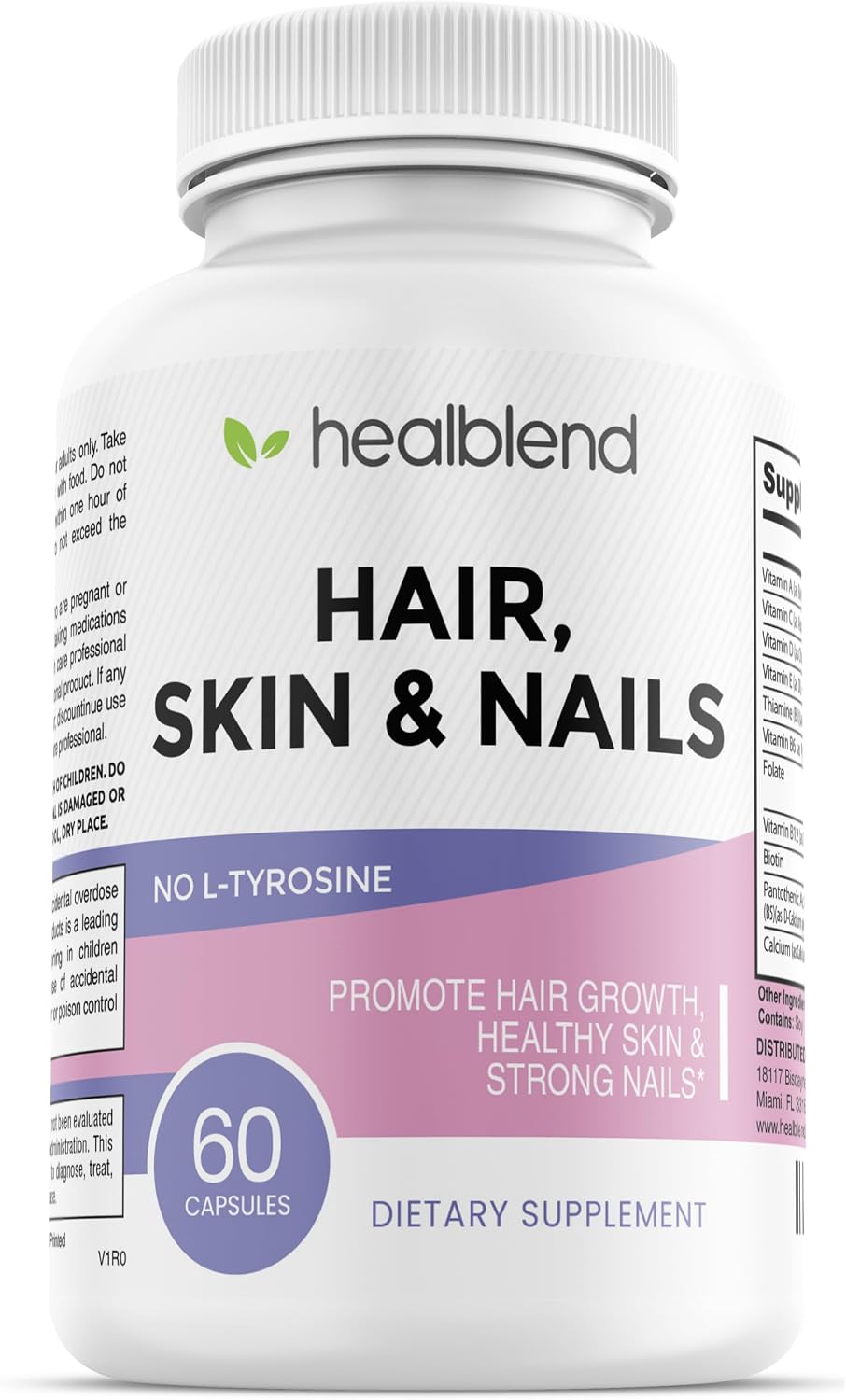 healblend Vitaminas para Cabello, Piel y Uñas para Mujeres con Biotina 5000 mcg, Hierro y Manganeso | Vegano, Sin OGM | 60 Cápsulas