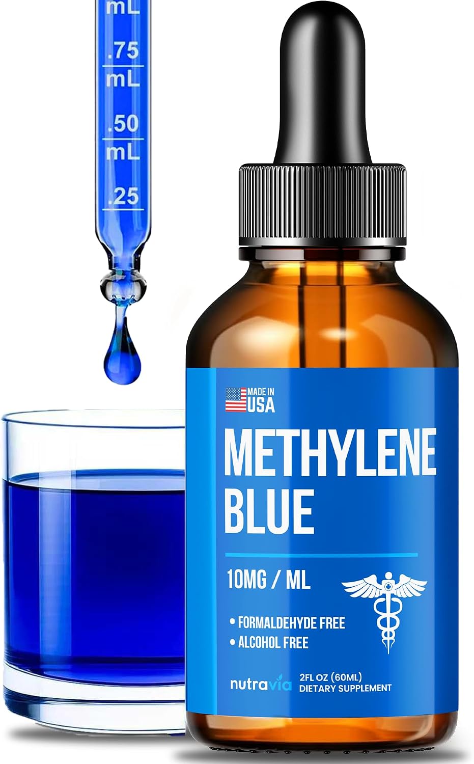 Azul de Metileno Gotas 1% Grado USP - Suplemento para Humanos (60 ml)