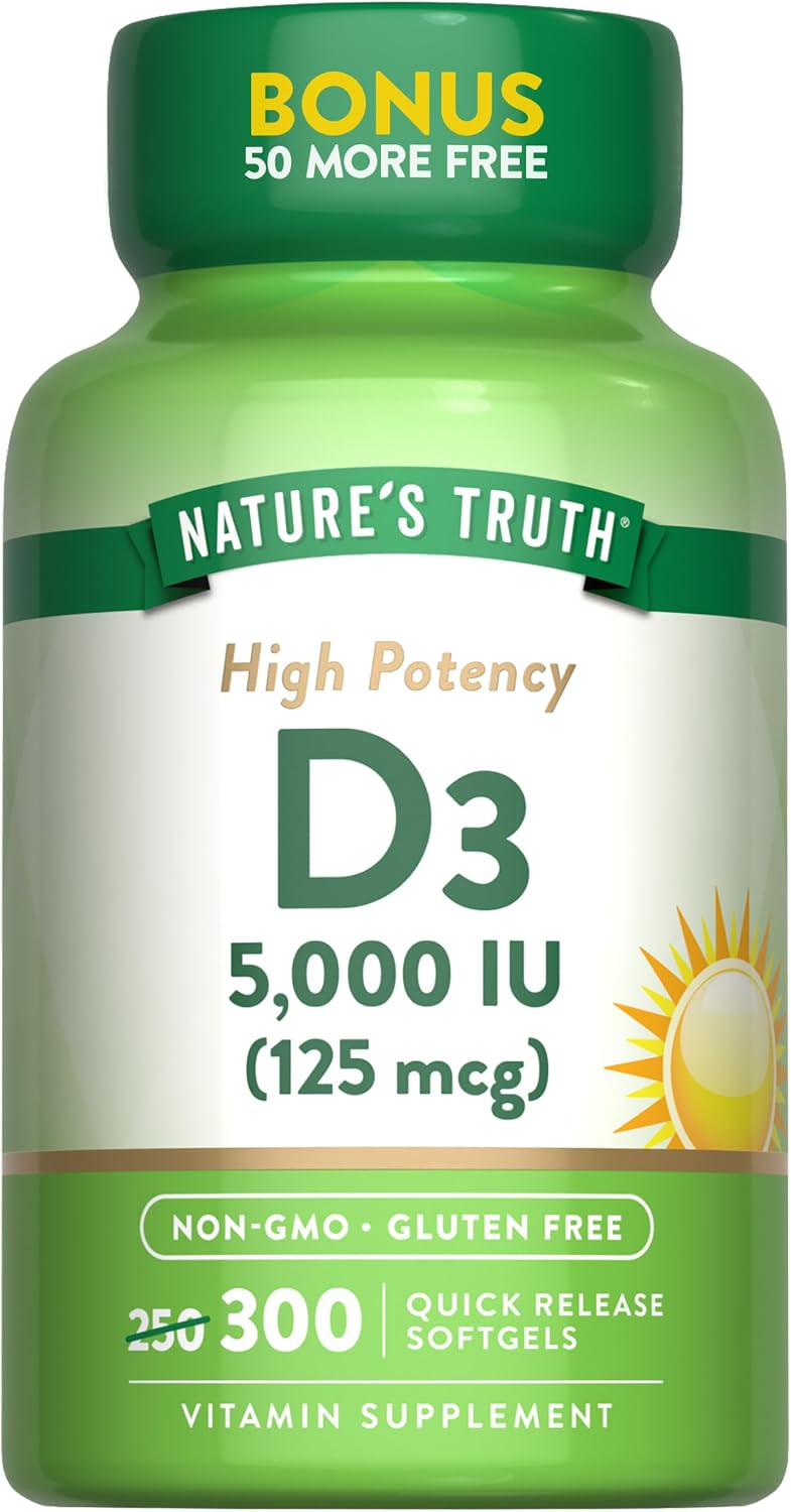 Nature's Truth Vitamina D3 5000 UI (125 mcg) - 300 Cápsulas Blandas