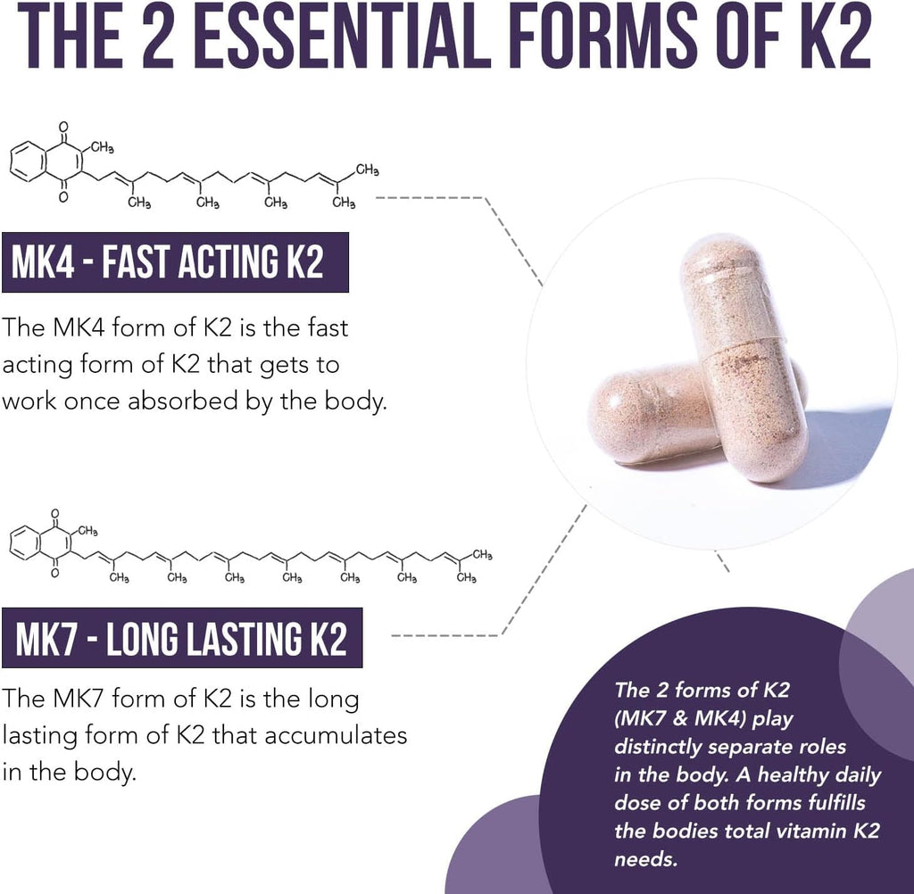 Total K2® | Vitamina K2 como MK7 y MK4 | Más K1 y Cofactor de Vitamina D3 – 620 mcg de K2 por Dosis – All-Trans MK7 de MenaQ7® – Vitamina K de Espectro Completo – Vegano, Certificado Orgánico (60 Cápsulas)