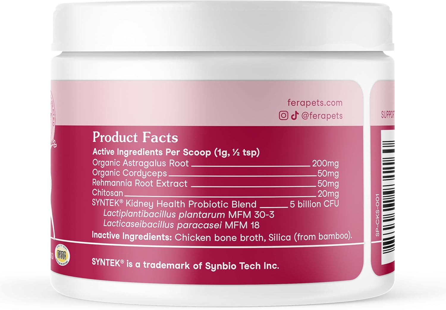 Fera Pets Dog Kidney Support con Probióticos para Perros - Polvo, 60 Dosis