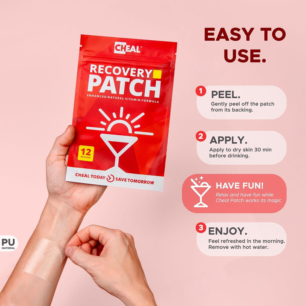 CHEAL Party Recovery Patches - 12 Parches - Recuperación Post-Fiesta - Complejo B - 100% Natural - Transparente e Impermeable