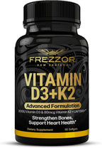 FREZZOR Vitamina D3 y K2 – 2000 UI D3 + 80 mcg K2 (MK-7), 60 Cápsulas Blandas