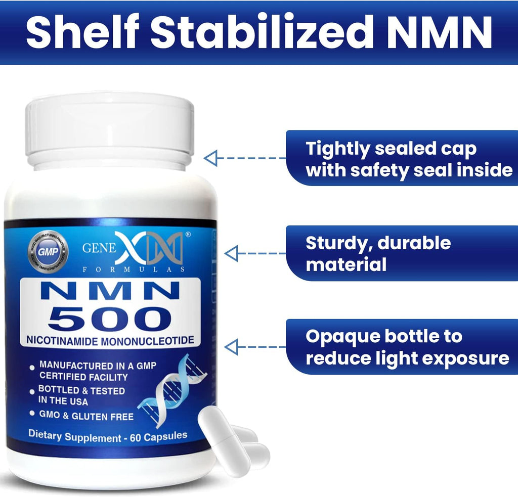 Genex Formulas NMN 500mg – 99% Pureza, 60 Cápsulas, para Niveles de NAD+ y Envejecimiento Saludable