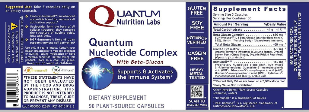 Quantum Nucleotide Complex - 90 Vegetarian Capsules - Immune Support with Beta-Glucan and Nucleotides