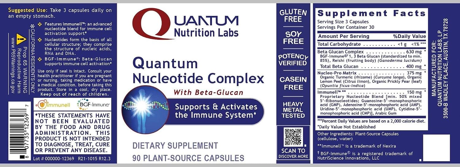Quantum Nucleotide Complex - 90 Vegetarian Capsules - Immune Support with Beta-Glucan and Nucleotides