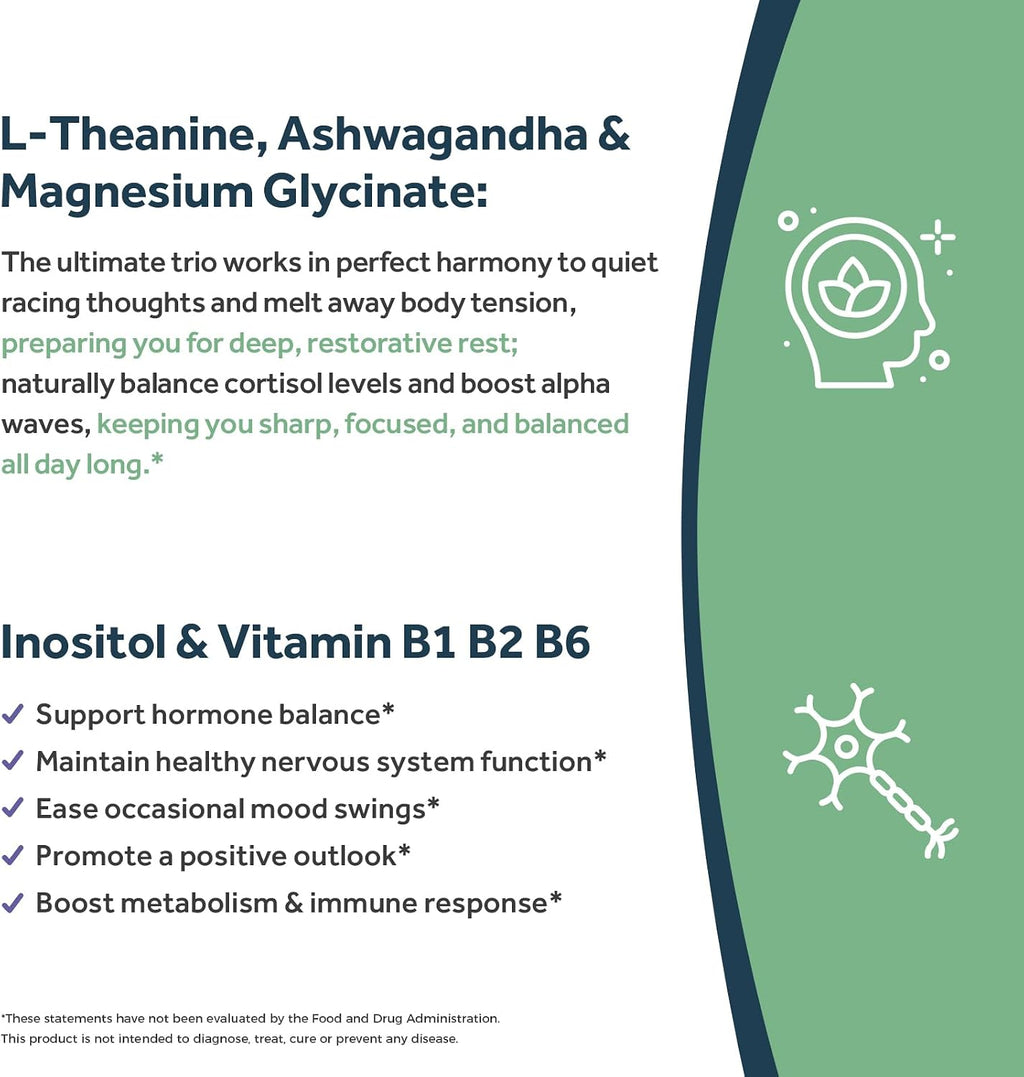 Doctor's Recipes L-Theanine 200 mg con Magnesio Glicinato, Ashwagandha, Inositol y Vitaminas B - 90 Cápsulas