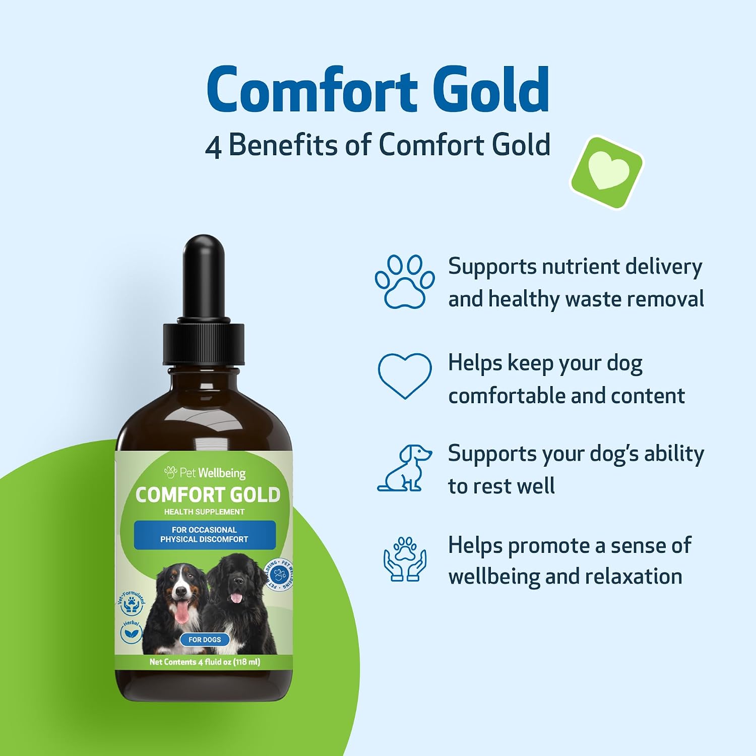 Pet Wellbeing Comfort Gold para Perros - Suplemento Herbal Veterinario 118 ml