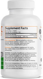 Bronson Vitamina C 1000 mg - Ácido Ascórbico Premium Sin OGM, 100 Comprimidos