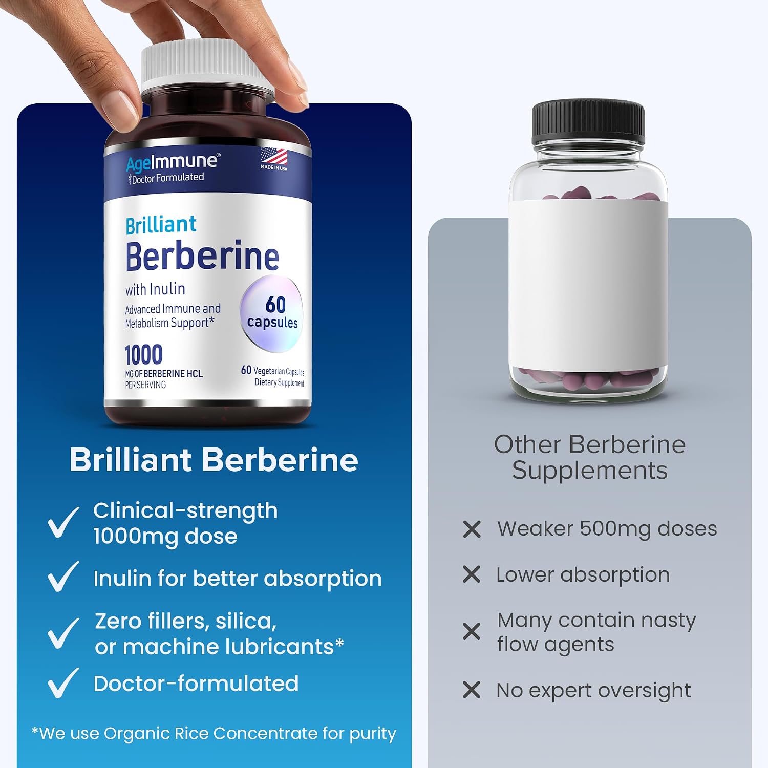 AgeImmune Berberina 1000mg con Inulina Prebiótico