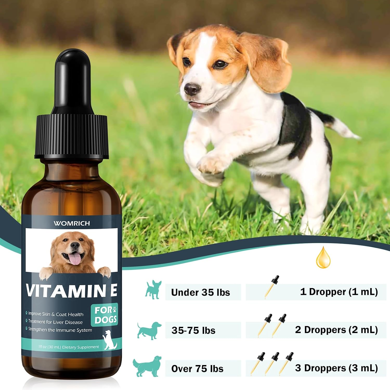 Aceite de Vitamina E para Perros - 30 ml - Apoyo para Piel, Pelaje e Inmunidad