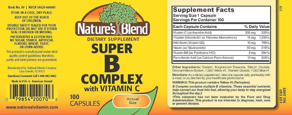 Nature's Blend Super B con Vitamina C - 100 Cápsulas