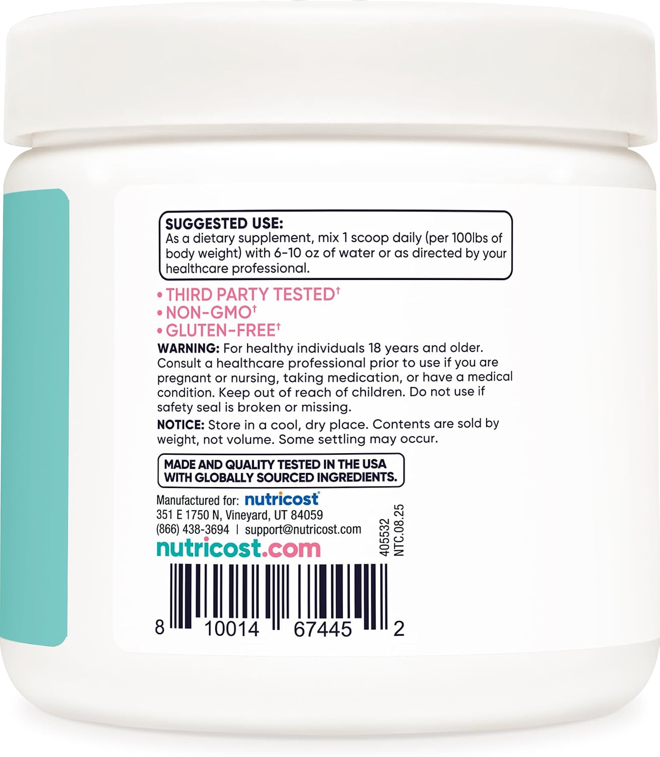 Nutricost Creatina Monohidrato en Polvo Micronizada para Mujeres, Sin Sabor, 50 Porciones - Vegetariana, No GMO, Sin Gluten