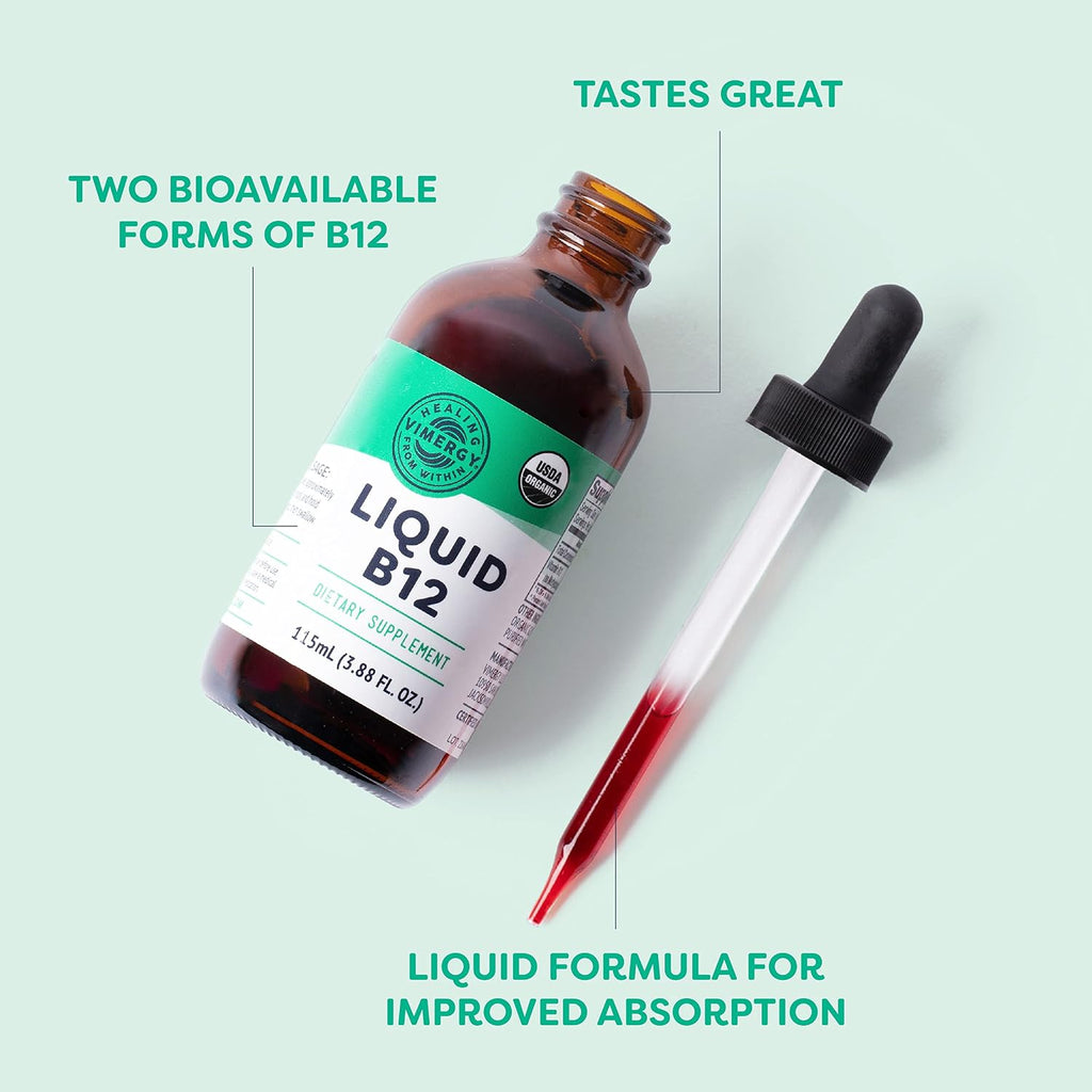 Vimergy Suplemento Líquido de Vitamina B12 Orgánica 2500 mcg, Metilcobalamina y Adenosilcobalamina, 115 ml
