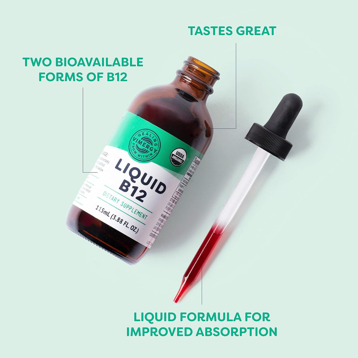 Vimergy Suplemento Líquido de Vitamina B12 – Función normal del sistema nervioso: Apoya la salud neuronal y la – Image 3