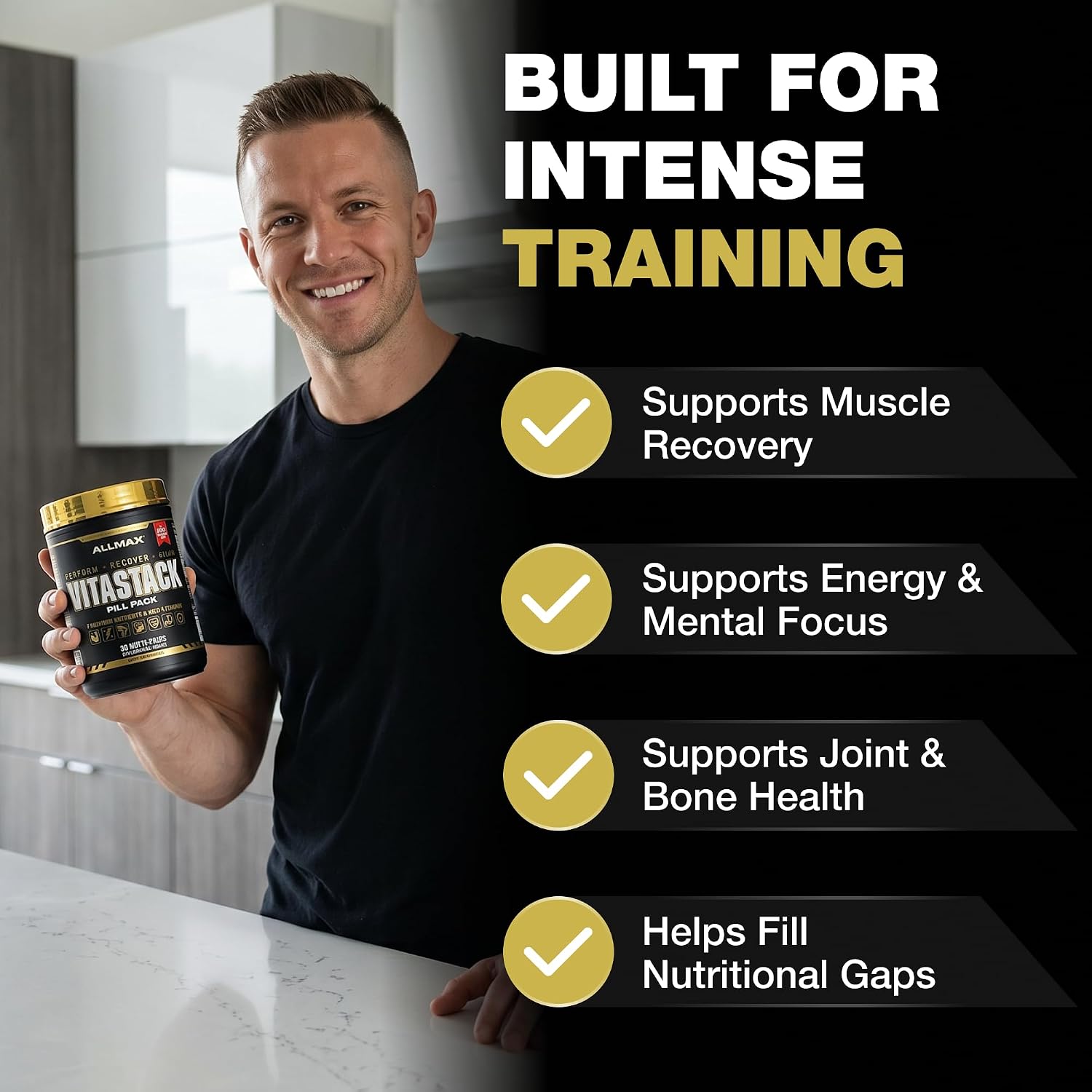 ALLMAX VITASTACK Multivitamin Packs – 30 Sobres Diarios con Omega-3, BCAA y Enzimas