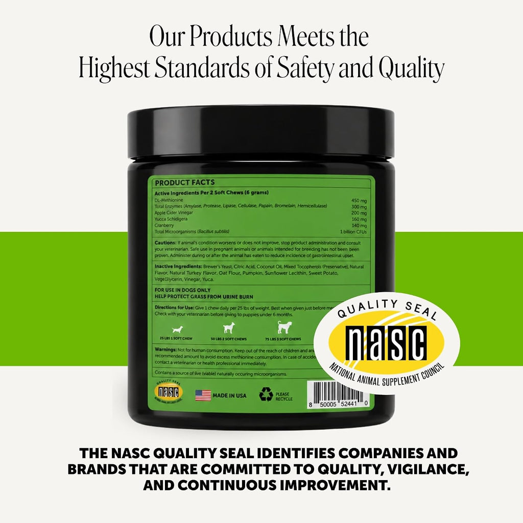 Pet Honesty Grass Green - Neutralizador de Orina para Perros con dl-Metionina, Probióticos y Enzimas - 90 Masticables Sabor Pavo
