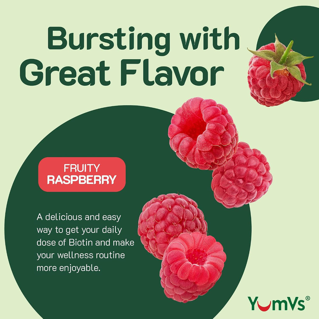 YUM-V'S YumVs Biotin Gummies 5000mcg - Sabor Frambuesa - 60 Gominolas (Envase de 2)