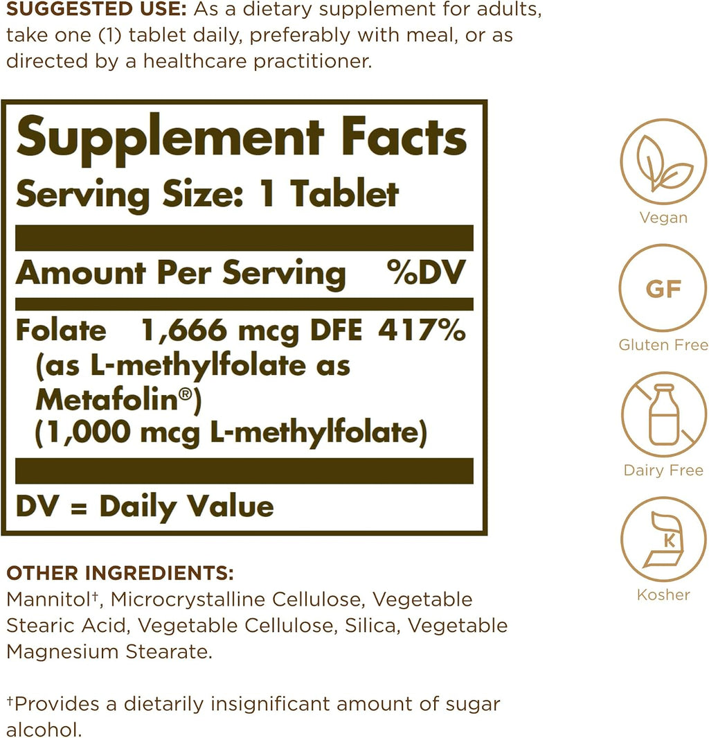 Solgar Folato (Metafolina) 1000 mg