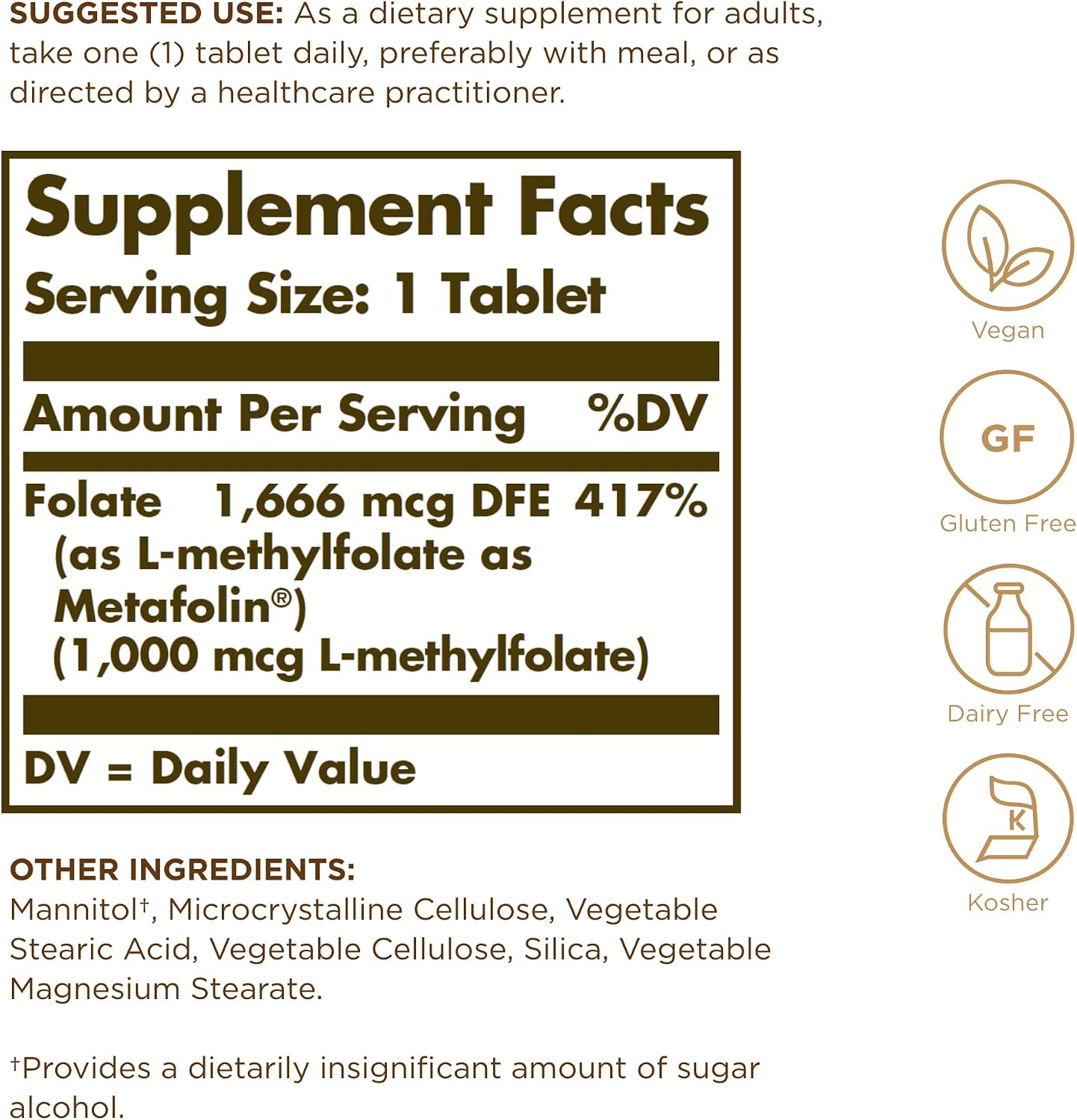 Solgar Folato (Metafolina) 1000 mg