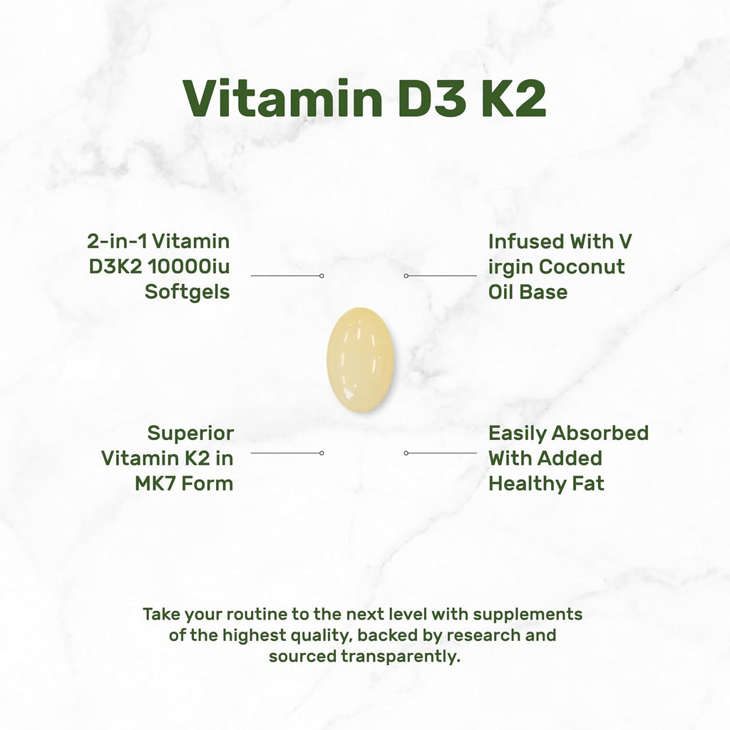 DEAL SUPPLEMENT Vitamina D3 10,000 UI + K2 MK7 200 mcg, 250 Cápsulas Blandas