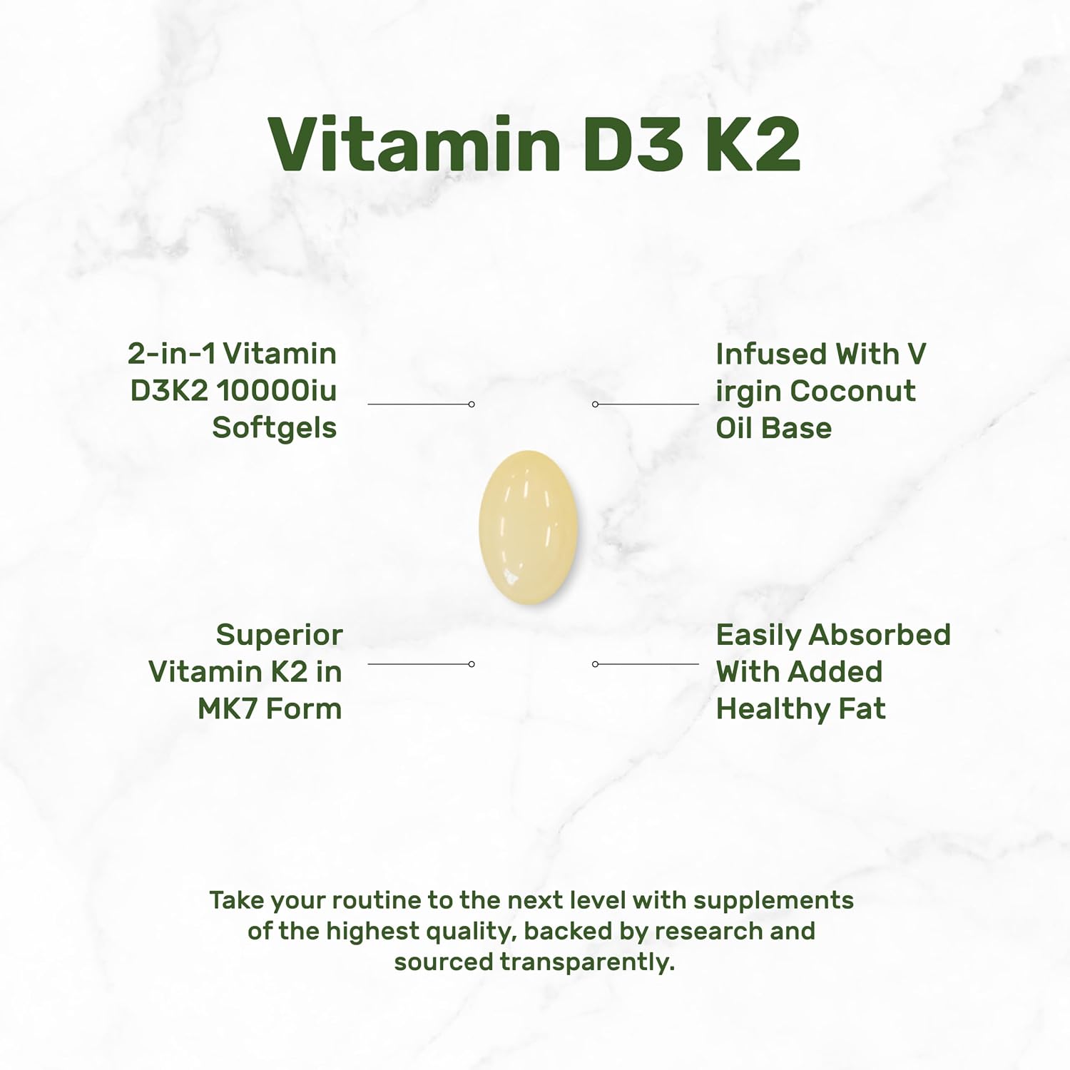 DEAL SUPPLEMENT Vitamina D3 10,000 UI + K2 MK7 200 mcg, 250 Cápsulas Blandas