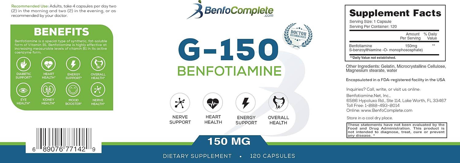 Benfotiamina 150 mg, 120 cápsulas gelatinosas por bote - Pack de 3 botes