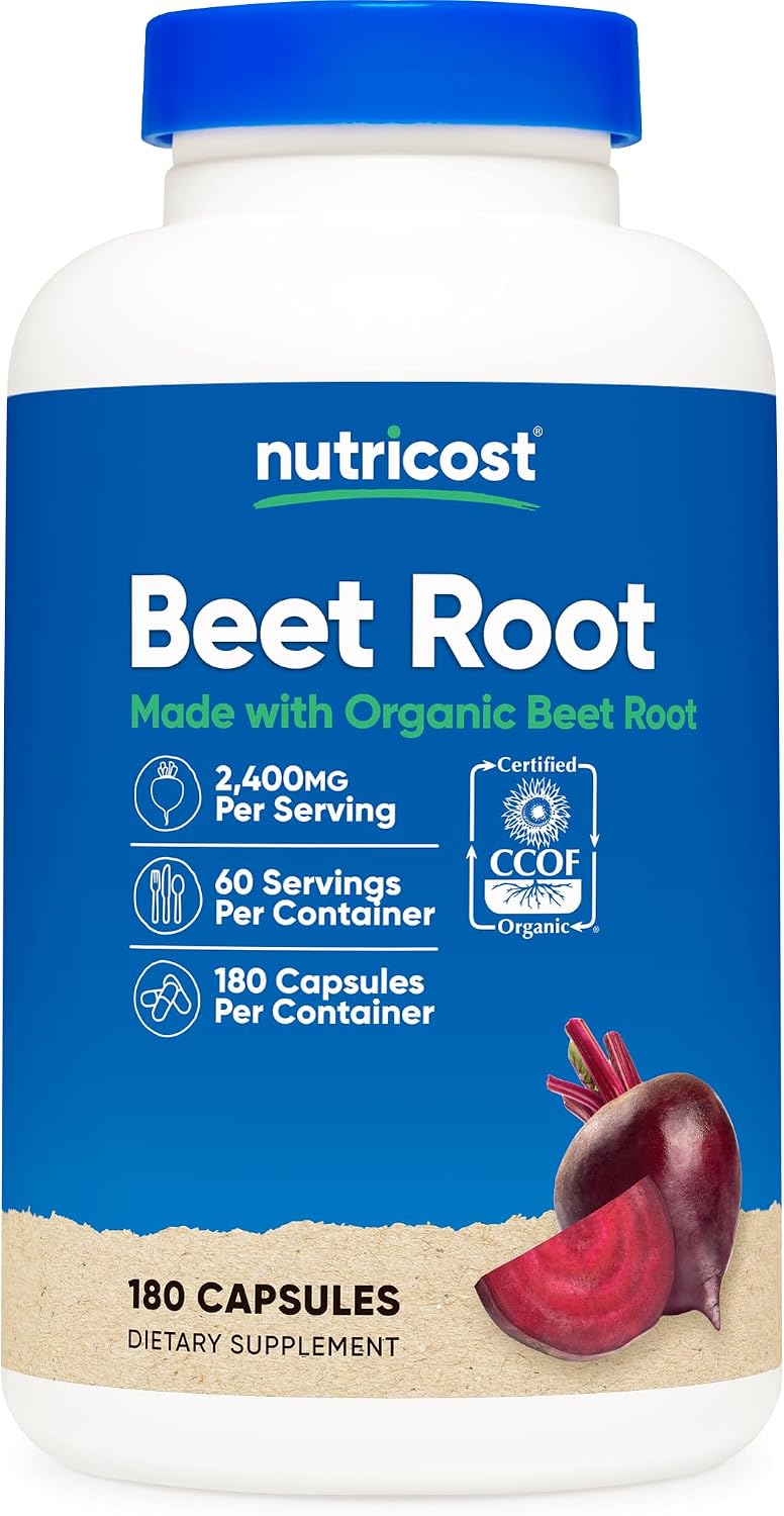 Nutricost Raíz de Remolacha Orgánica 2400mg, 180 Cápsulas - Certificado CCOF