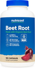 Nutricost Raíz de Remolacha Orgánica 2400mg, 180 Cápsulas - Certificado CCOF