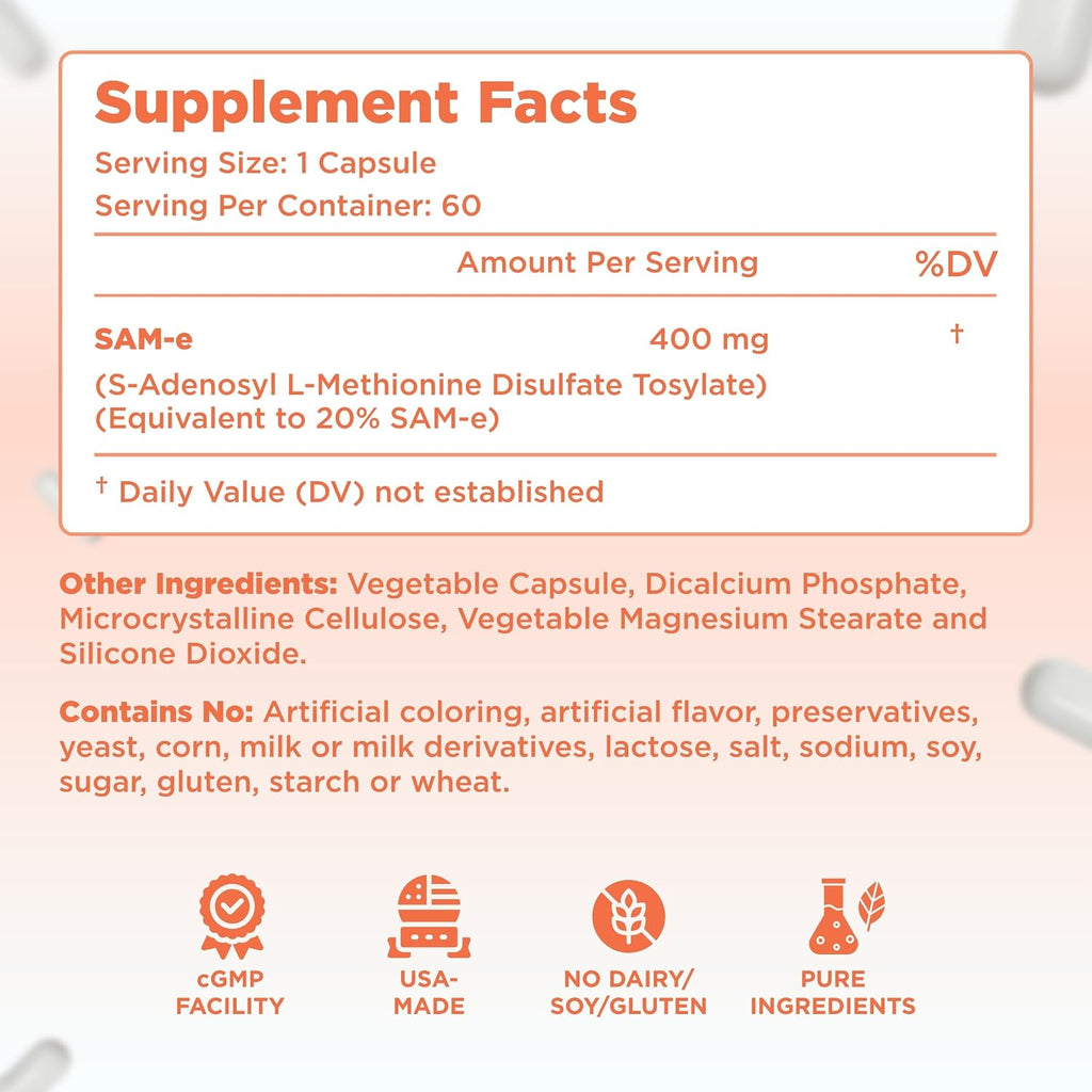 Clear Formulas Bioactive SAM-e 400mg - 60 Cápsulas - S-adenosil-L-metionina