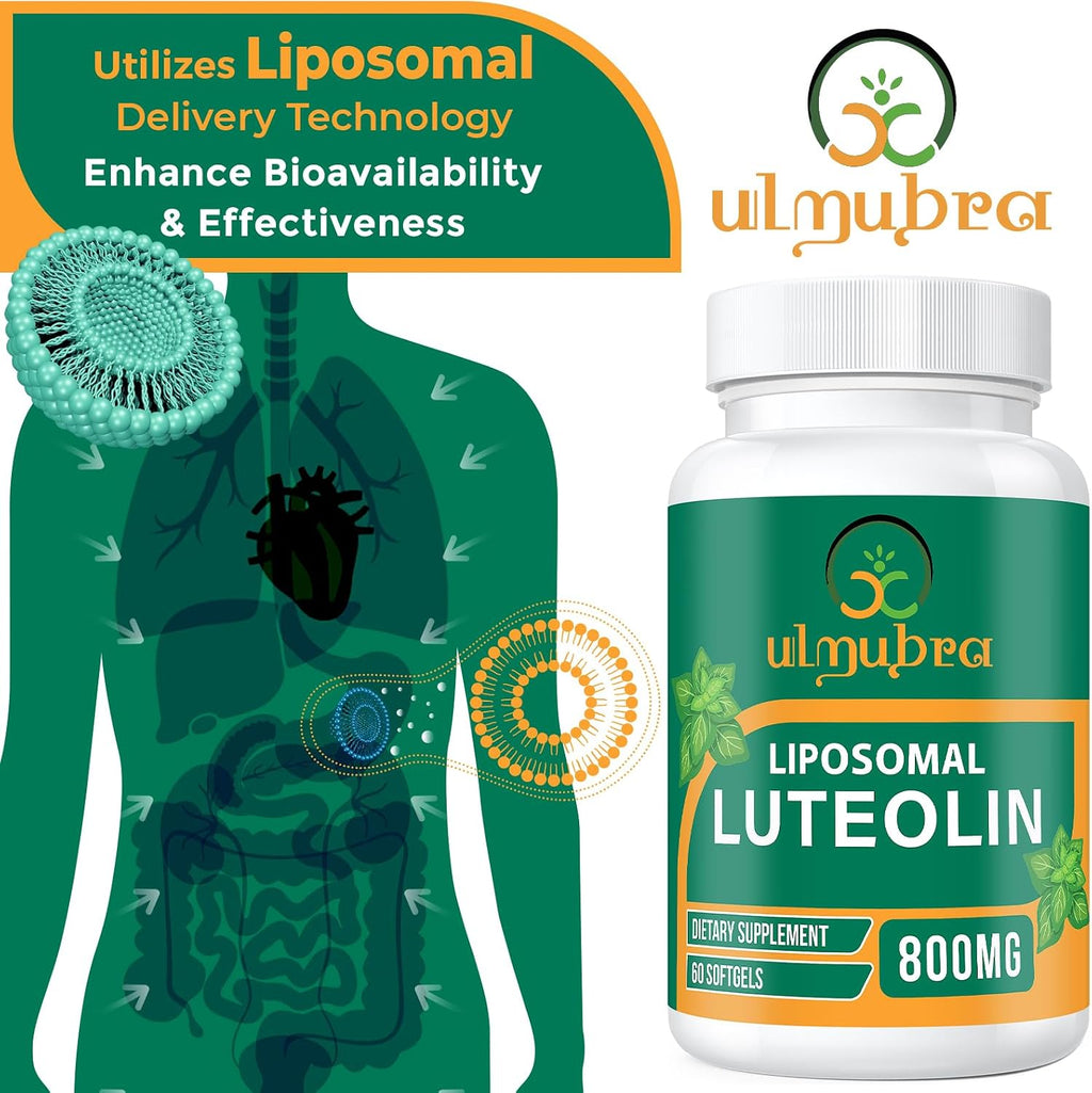 Ulmubra 800 mg Luteolina Liposomal - Suplemento Antioxidante de Alta Absorción, 60 Perlas