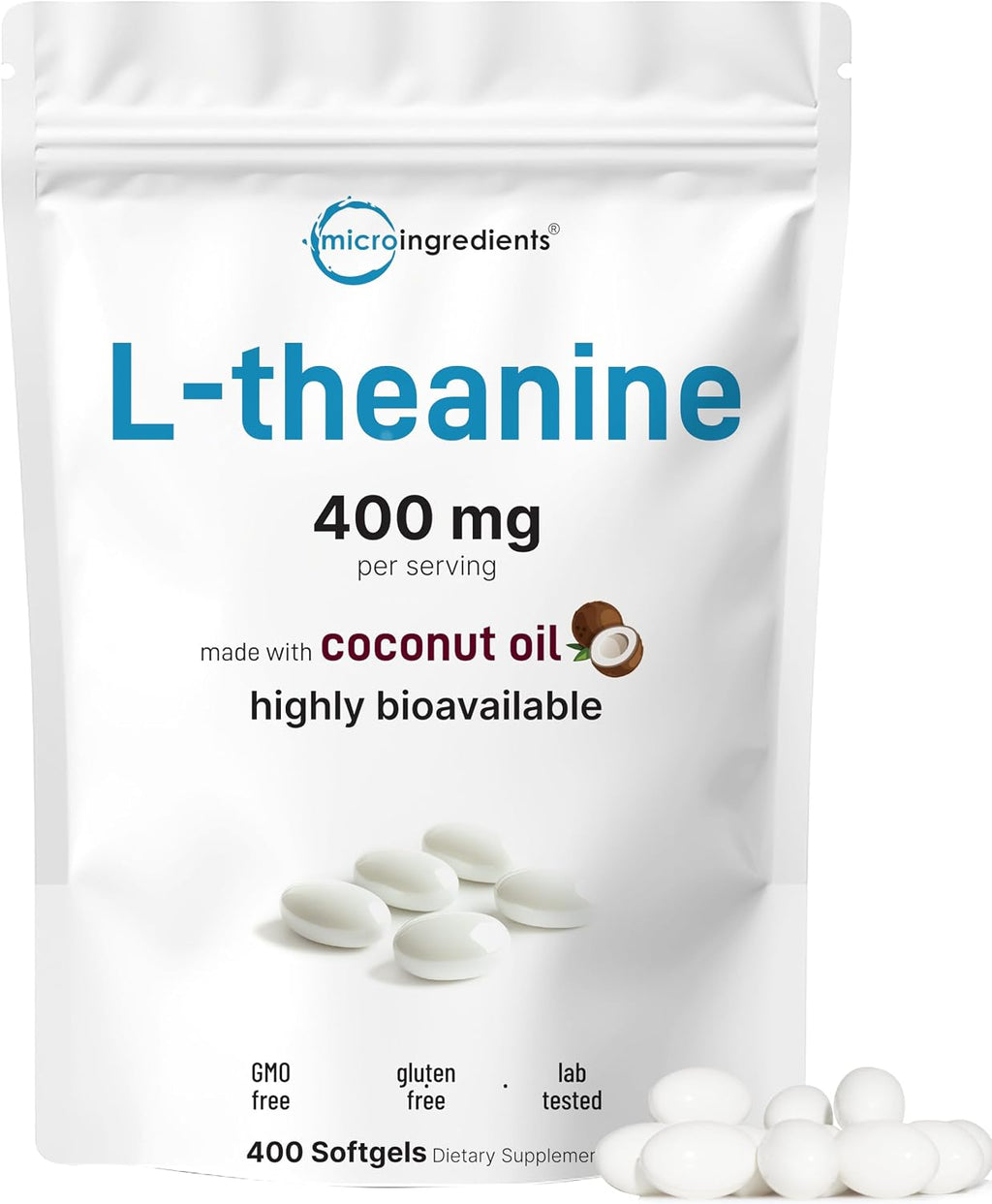 Micro Ingredients L-Teanina 400mg, 400 Softgels